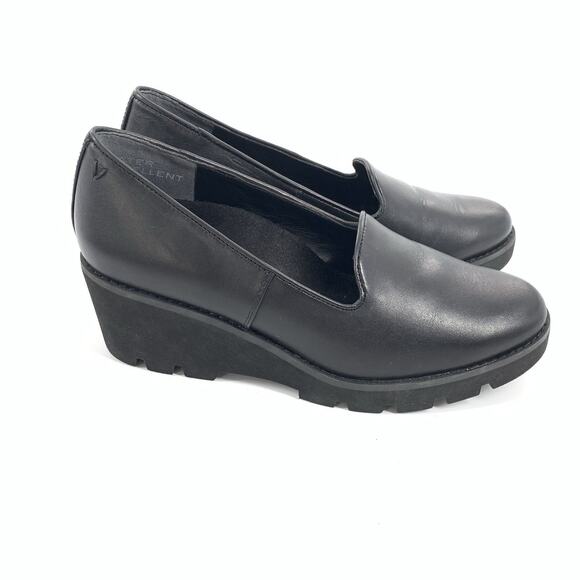 $140 Vionic Willa Wedge Leather Loafers Size 6.5 Womens Solid Black Slip On - Picture 1 of 9